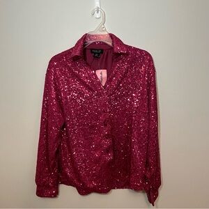 Rachel Zoe Top Fuchsia Pink Sequin Shirt Size S NWT